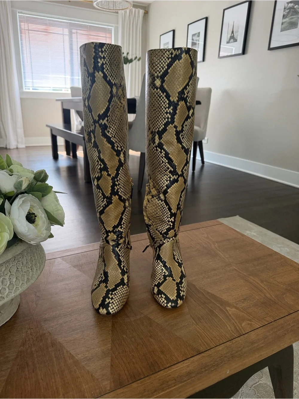 Tory Burch Pull On Snake Embossed Leather Boots